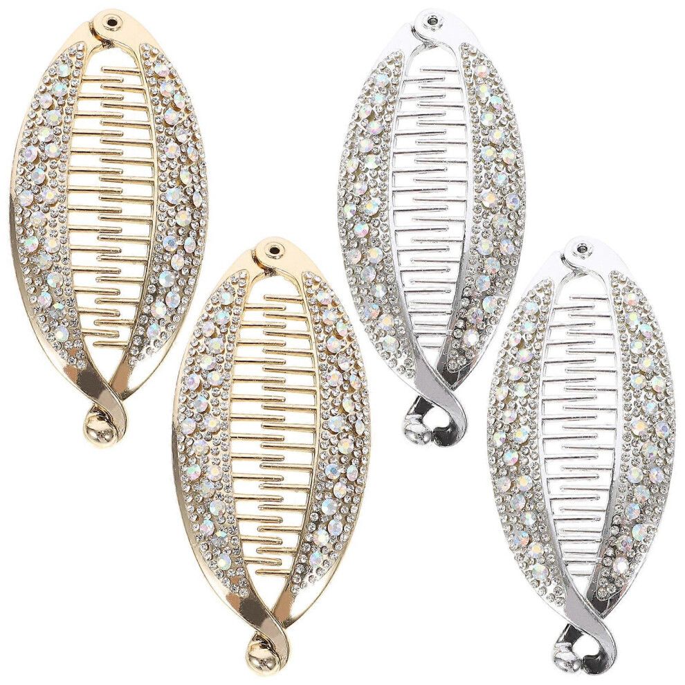 Kricely (As Show, One Size) 4Pcs Fashionable Banana Hair Clip Ponytail Holder Clip Strong Tension Fish Shape Grips Clamp Clip (Gold, Silver 2Pcs Each) Silver,Gold