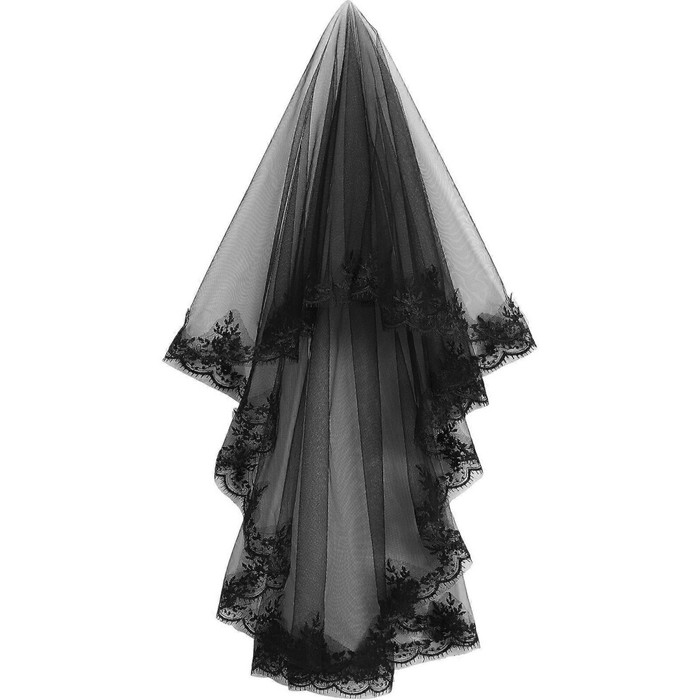 Kricely (As Show, One Size) Halloween Costume Veil For Halloween Wedding Dress Cosplay Party Black