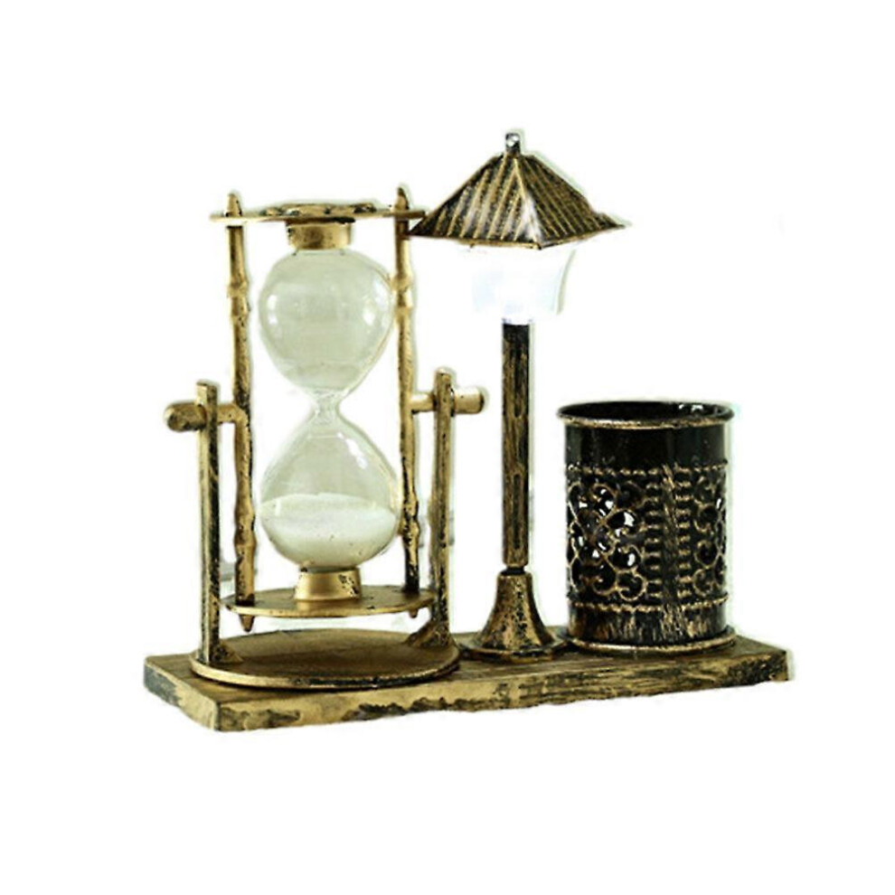 Kricely (As Show, One Size) Retro Pen Container Creative Night Lamp Desktop Sand Clock Ornament Creative Pen Container For Home (Coffee)