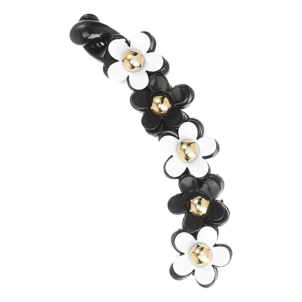 Kricely (As Show, One Size) 1Pc Acrylic Barrette Flower Decor Banana Hair Clip Toothed Ponytail Holder Strong Tension Hair Claw