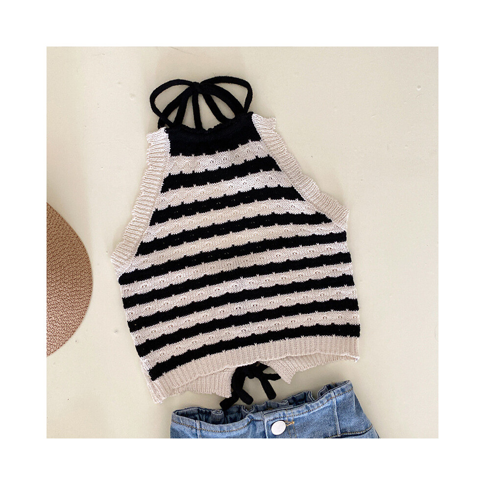 (Top,90cm)Adorable ensemble deux pièces débardeur et short fille vintage rayé tricot