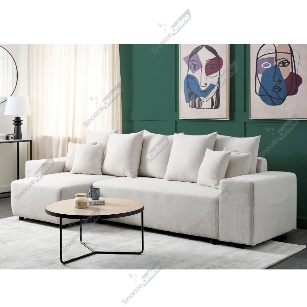 (Cream, Left Hand Chaise) Naple L Shaped Sofa with Scatter Back Soft Cushions & Side Pockets | 3-4 Seater Sofa Chaise | Corner Sofa Couch with Left/Ri