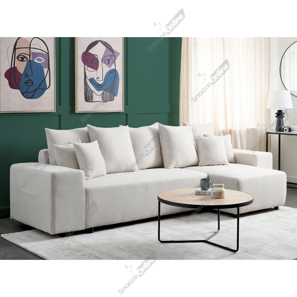 (Cream, Right Hand Chaise) Naple L Shaped Sofa with Scatter Back Soft Cushions & Side Pockets | 3-4 Seater Sofa Chaise | Corner Sofa Couch with Left/R