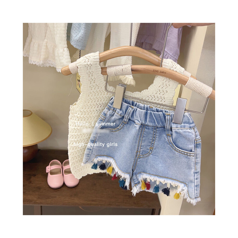(Blue Jeans,Size 110)Ensemble été coton léger pour fille débardeur rayé et short confortable parfait pour jouer