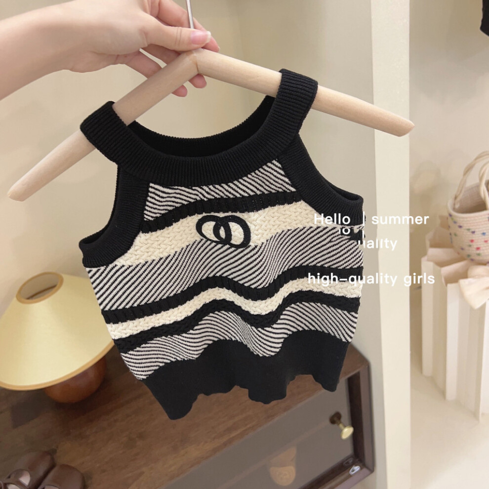 (Striped Strap,Size 120)Ensemble été coton léger pour fille débardeur rayé et short confortable parfait temps de jeu pour