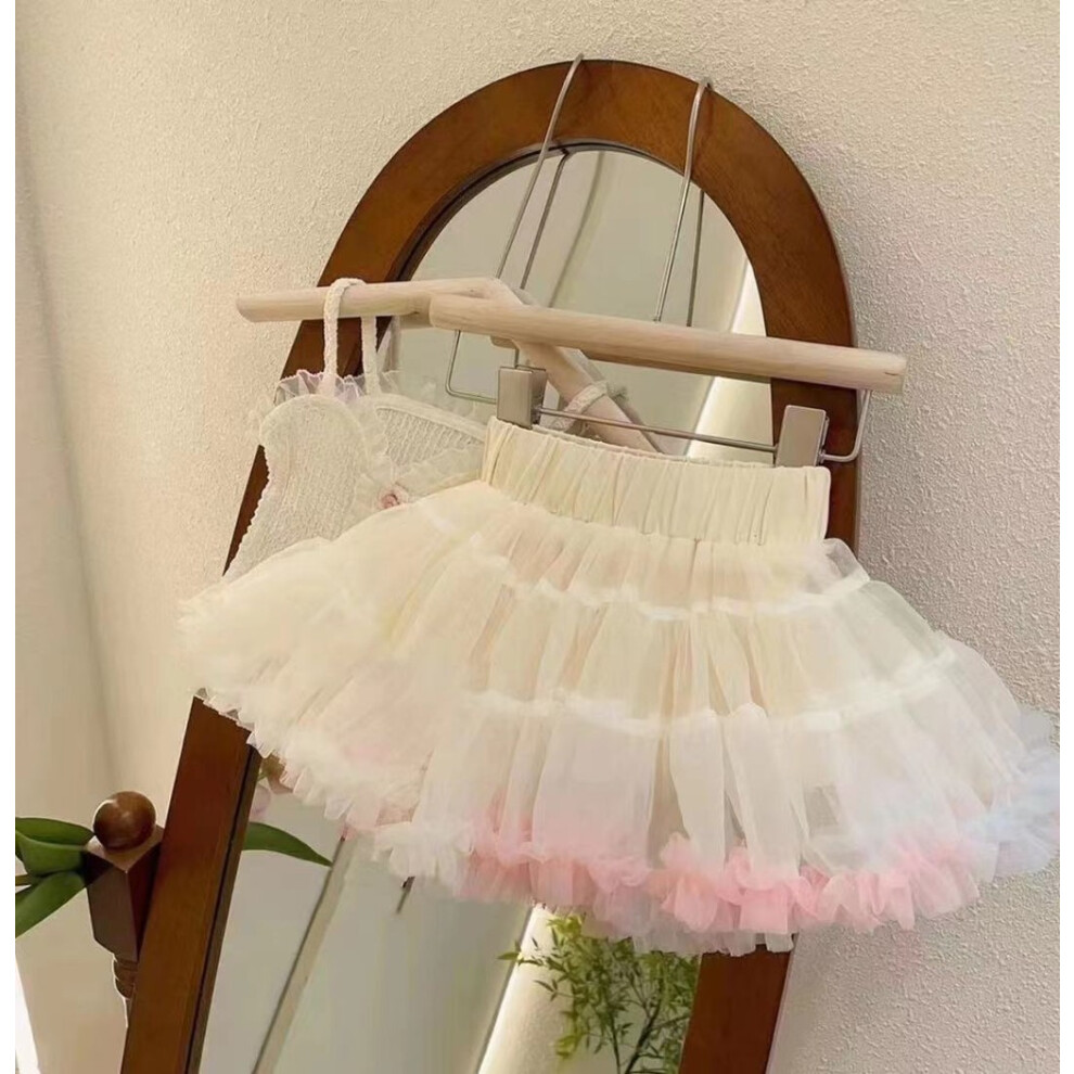 (Beige Skirt,130)Charmante robe jupe tutu été pour tout-petits avec fourrure de lapin douce et accents dentelle