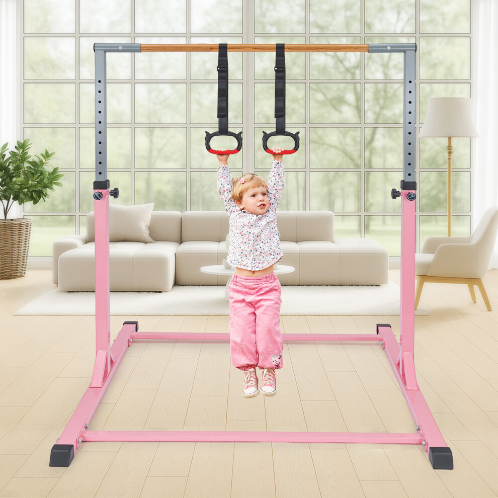 Gymnastics Bar for Kids with Rings Height Adjustable Horizontal Bar