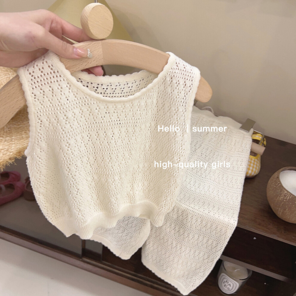(Beige Set,100)Joli ensemble deux pièces tricotées été fille avec gilet creux confortable et culottes polyvalentes