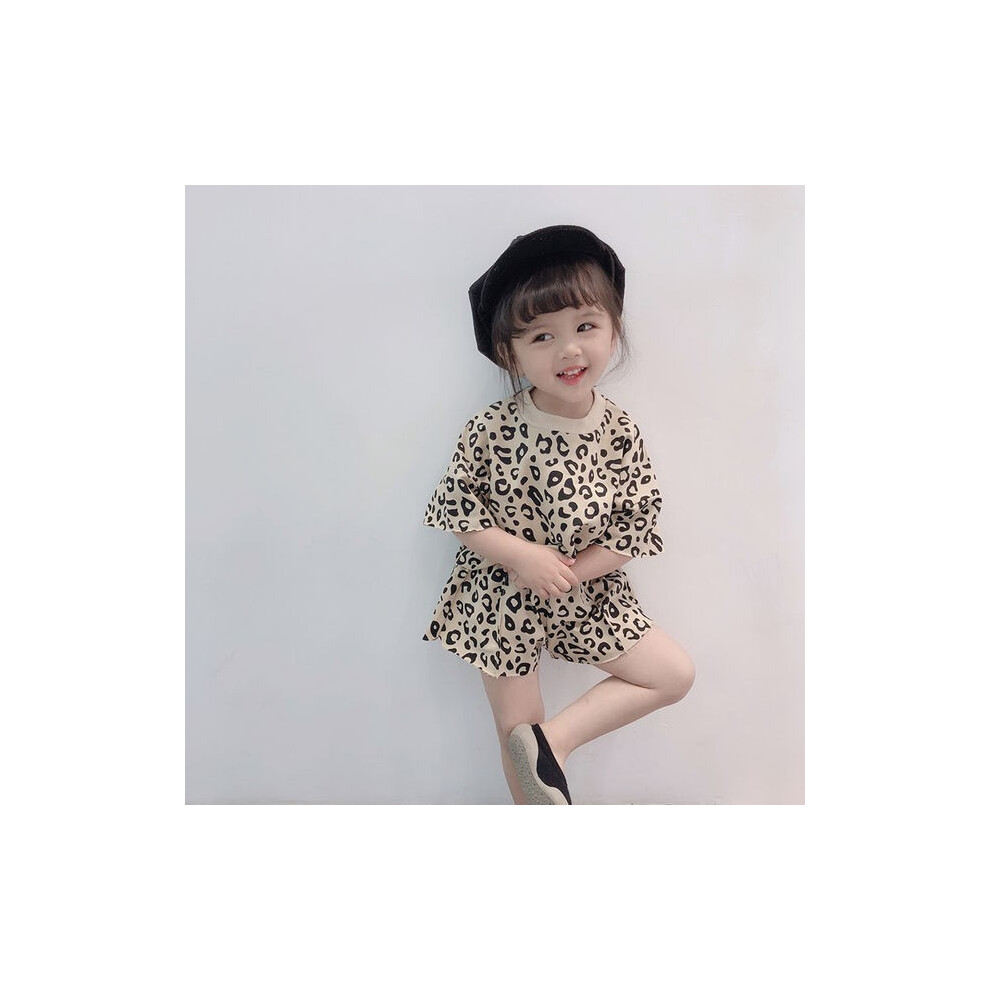 (Beige Leopard Set,Size 130)Joli ensemble été fille au design simple comprenant gilet confortable et pantalon denim chic