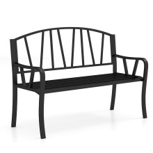 129cm Metal Garden Bench Slatted Loveseat For 2-3 Person With Armrest