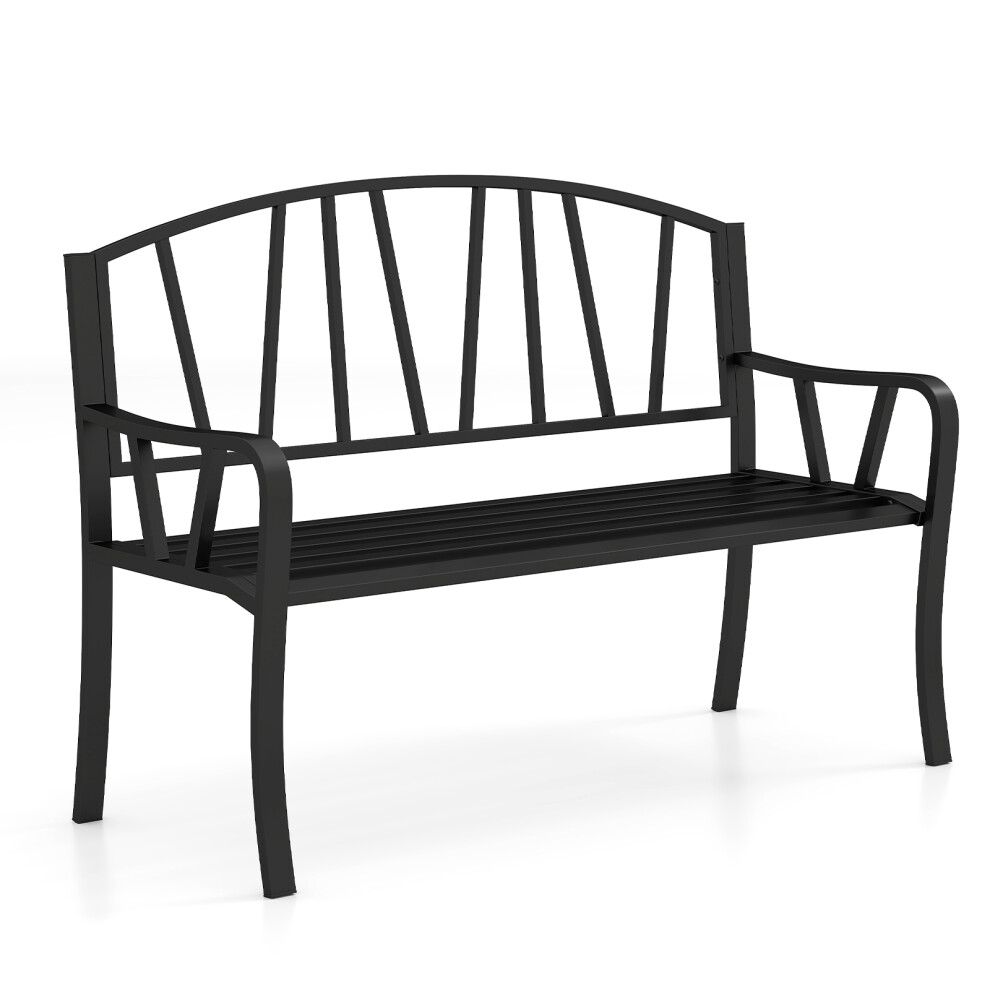 129cm Metal Garden Bench Slatted Loveseat For 2-3 Person With Armrest
