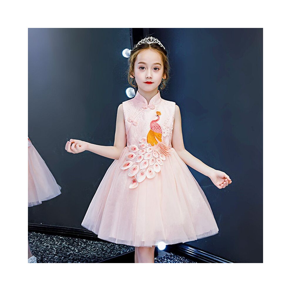 (Peacock Dress,150cm)Charmant ensemble deux pièces automne hiver enfant avec motif robe classique sans manches