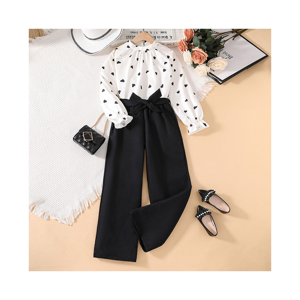 (StyleC)Ravissant ensemble de pantalons à manches longues pour filles avec design cœur et jambes larges avant-gardistes pour style automne