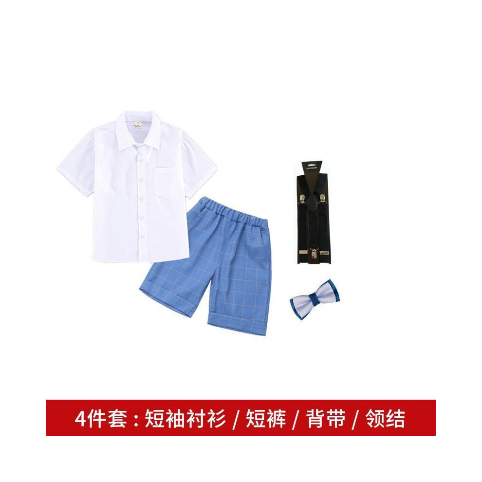 (White ShirtCheck,110cm)Ensemble chemise blanche à manches courtes et short noir élégant été garçon