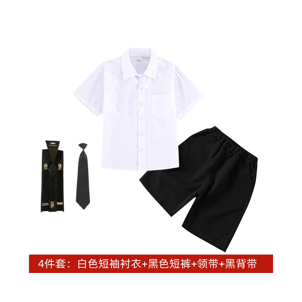 (White ShirtBib,130cm)Ensemble chemise blanche à manches courtes et short noir élégant été garçon