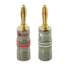 (2 Pcs (1-Pair)) Nakamichi Ultimate Series 24k Gold Plated Beryllium Red Copper Banana Plug 12 AWG - 18 AWG Gauge Size 4mm for Speakers Hi-Fi Audio Cable Connector