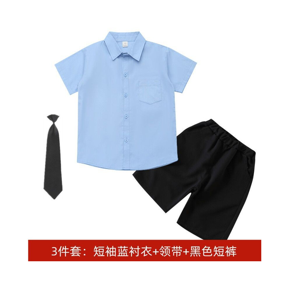 (Blue Shirt,130cm)Ensemble chemise blanche à manches courtes et short noir élégant été garçon