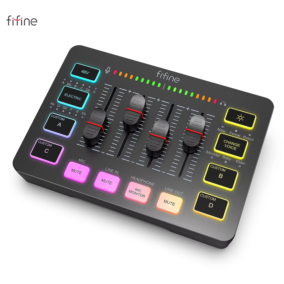FIFINE Gaming Audio Mixer,Streaming 4-Channel RGB Mixer