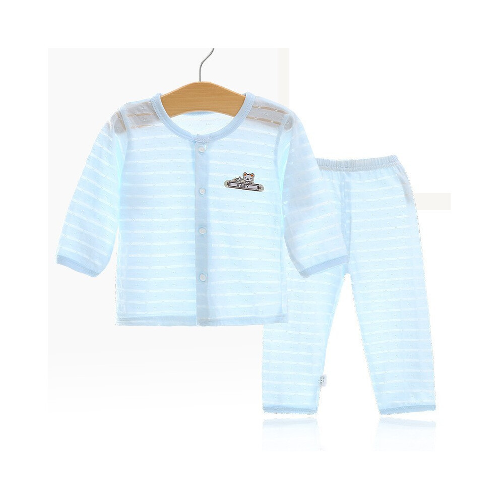 (Blue Long Pants Set,90)Ensemble pyjama climatisé été bébé manches longues polyvalent en tissu doux coton