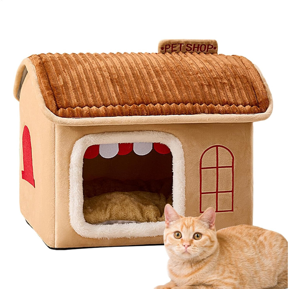 (S, beige) Kitten Beds for House Kittens, Winter Cat House, Multi-Purpose Indoor Cat House, Kitten House, Large, Spacious Sleeping Bed, Soft Cat Bed, for Small