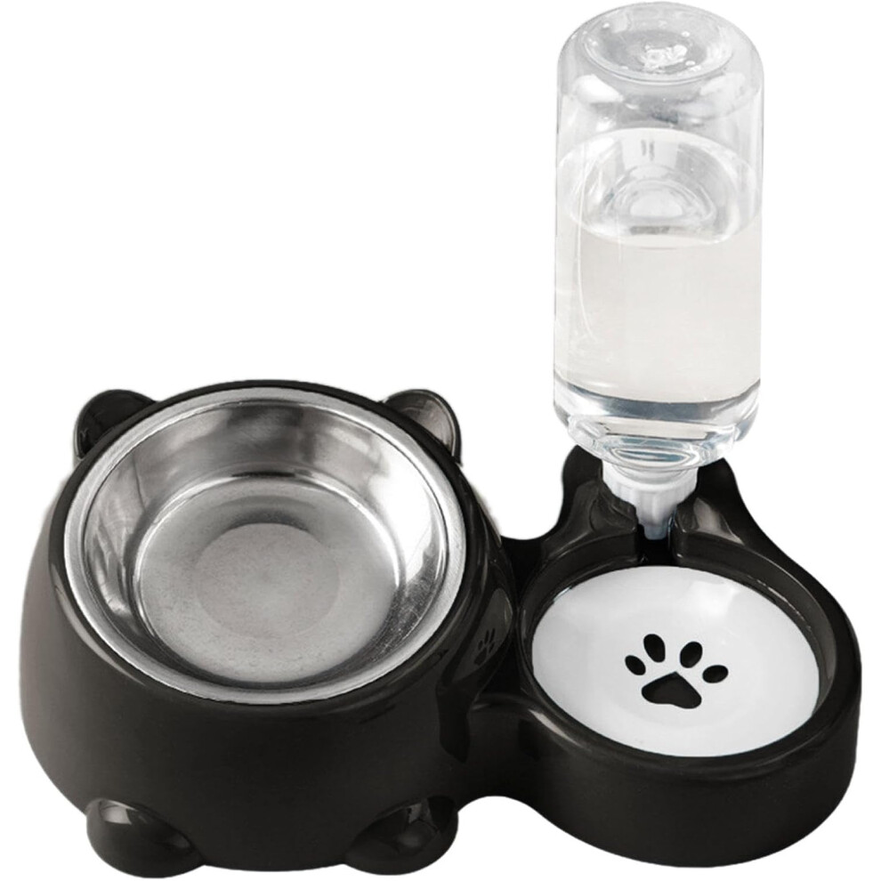 (black) Cat Feeding Bowl and Water Bowl Set, Double Bowls for Dogs and Cats, Cat Bowls with Water Dispenser, Food and Water Dispenser for Pets, Pet Food Bowl