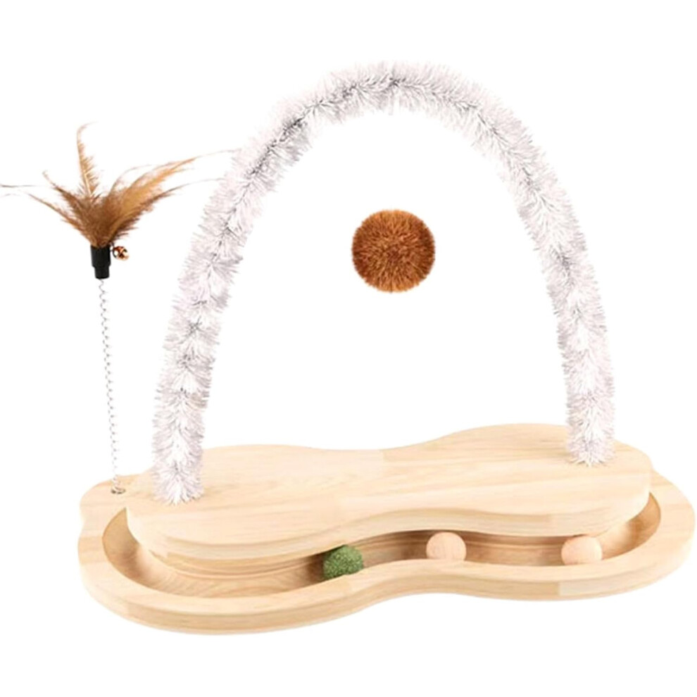 Cat Scratcher with Ball, Cat Scratching Toy | Wooden Scratching Arch for Cats with Rotating Turntable - Pet Engagement Cat Toy, Ball Track for Cats,