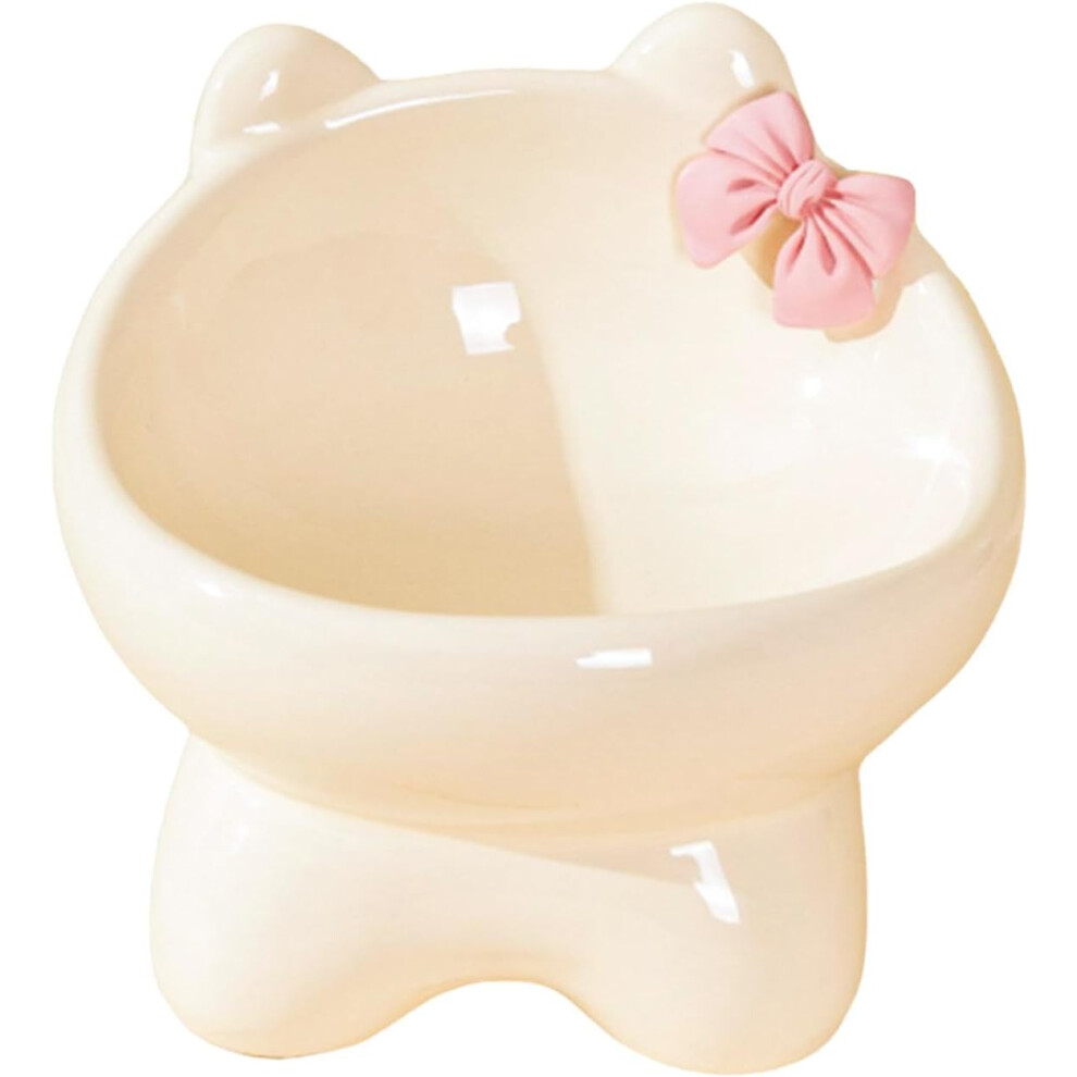 (Creamy) Feeding Bowls for Cats, Raised Cat Bowl, Ceramic Feeding Bowl, Cat Raised Tilted Pet Feeding Bowls, Cute, Tilted Cat Bowl in Kitten Shape,