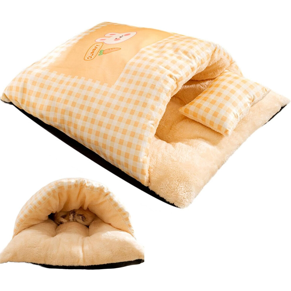 Cat Bed Cave Sleeping Bag, Checked Closed Dog Nest with Cushion, Cute Pet Bed, Closed Warm Pet Nest for Outdoor Bunny Winter Pet Mattress