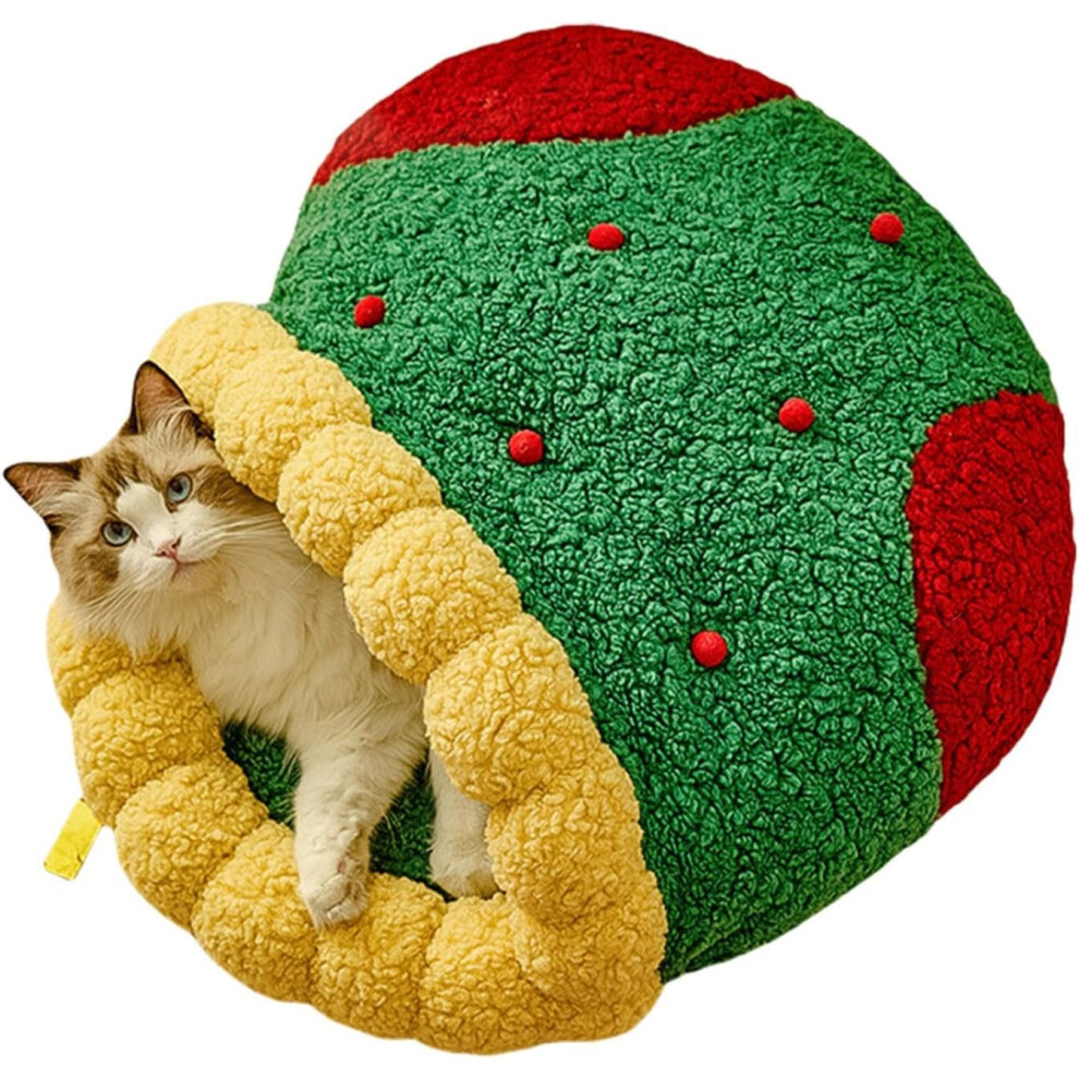 (A, A) Cat Christmas House,Breathable Winter Cat Cave Bed - Dog Tent Bed, Removable Cushion Cat Hideaway, Christmas Cat Nest for Cats and Dogs