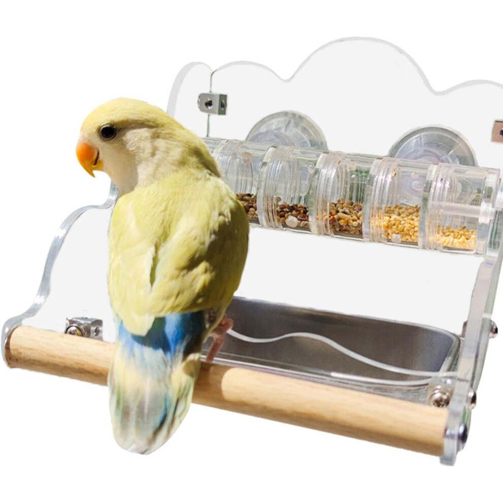 Bird Cage Bowls | Bird Bowls Bird Dishes Splash Proof | Clear Parrot Feeder with Perch, Bird Food Bowl Rotating Parakeet Food Dish, Bird Cage