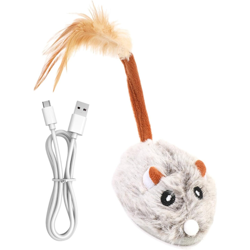 (Gray) Mice Cat Toy, Electronic Mice Toy, Toy With Feather Tail, Funny Cat Mice Toy, Realistic Mice Kitten Teaser Wand Gray