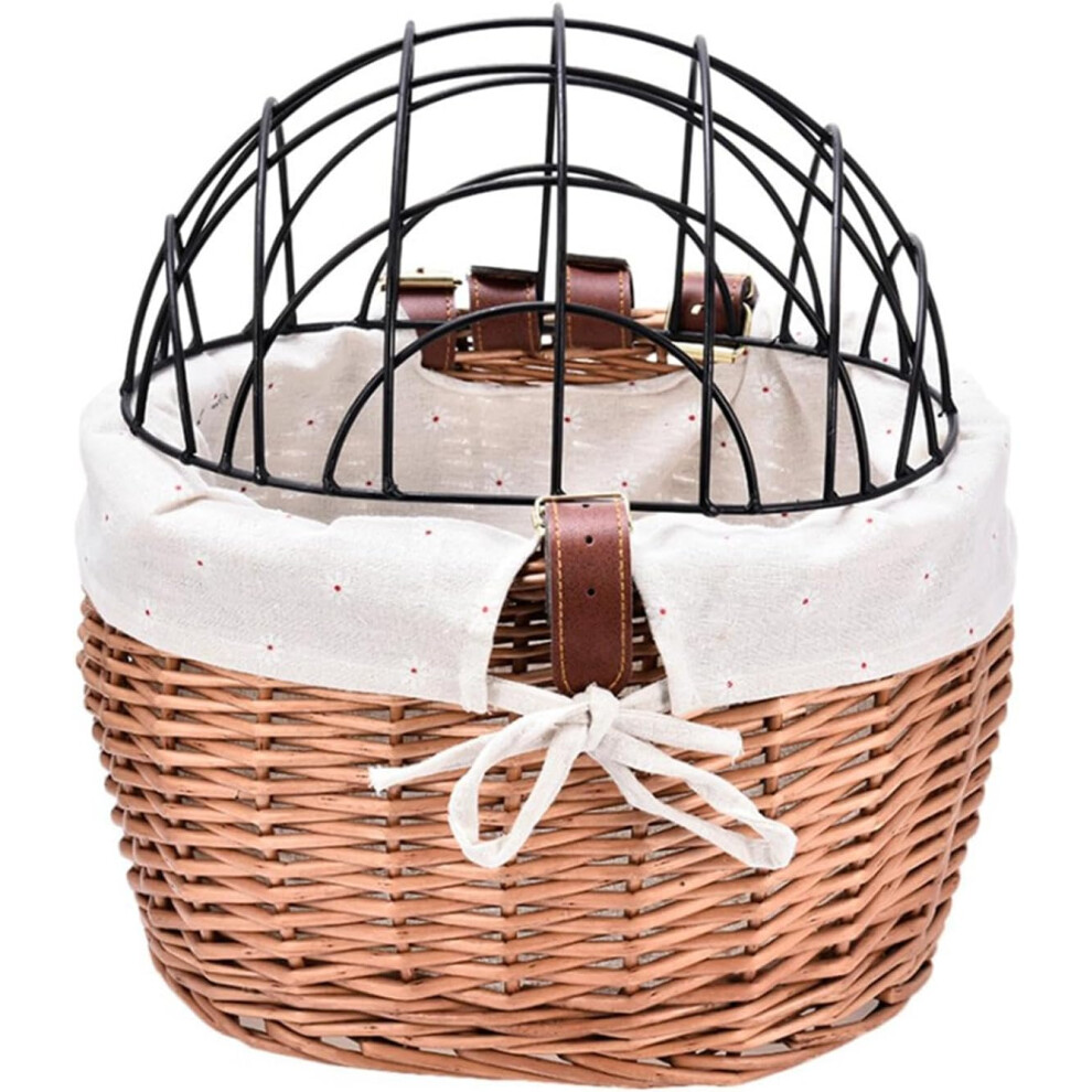 Basket for Dogs, Wire Mesh Cover, Willow Basket for Small Dogs and Cats, Removable Dog Carrier, Pet Carrier Basket, Dog Carrier for Cycling