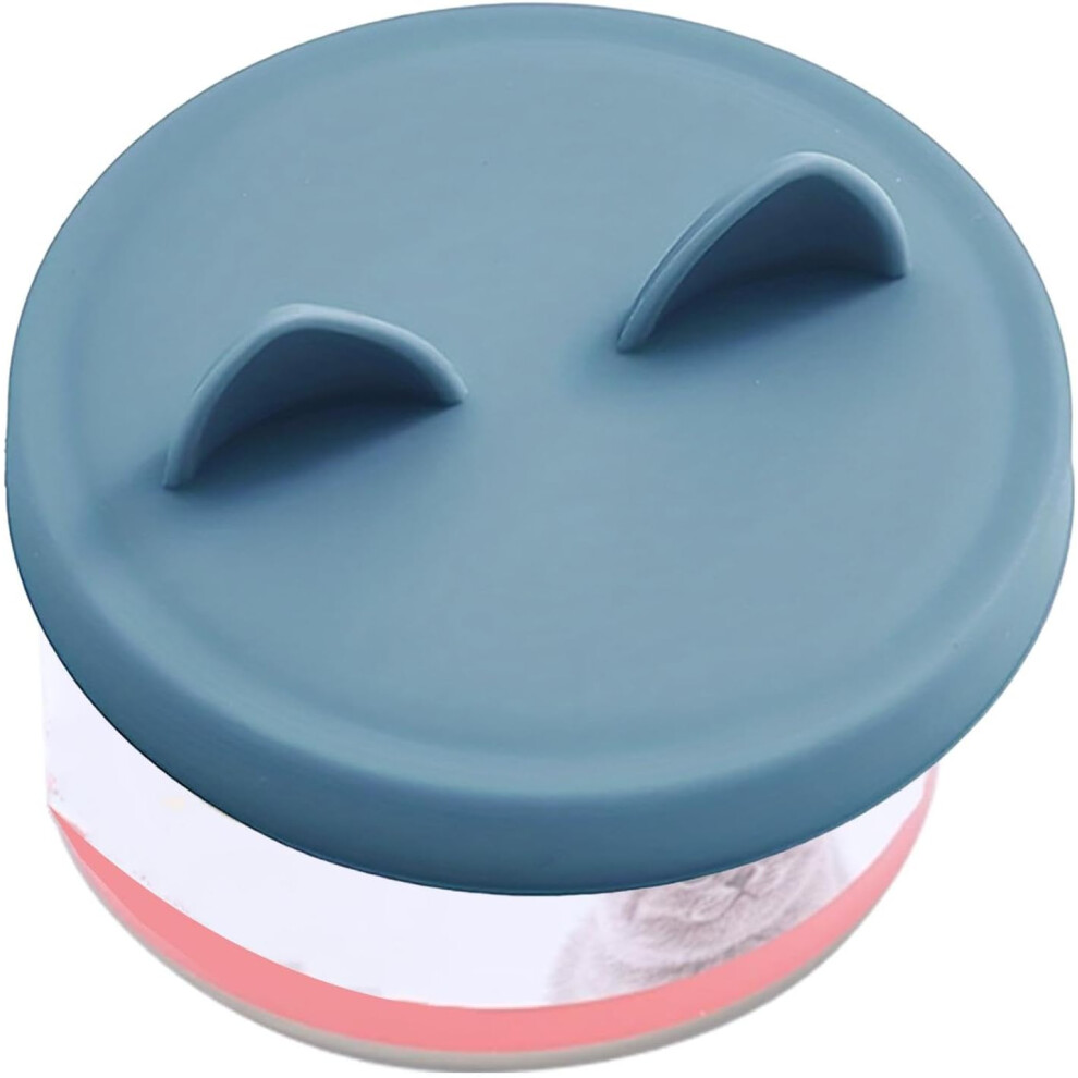 (Blue) Silicone Can Lids, Can Covers for Pet Food, Silicone Cat Can Lids, Cartoon Cat Dog Wet Food Can Lid with Cat Ears for Small Pets, Cats, Dogs, Puppies