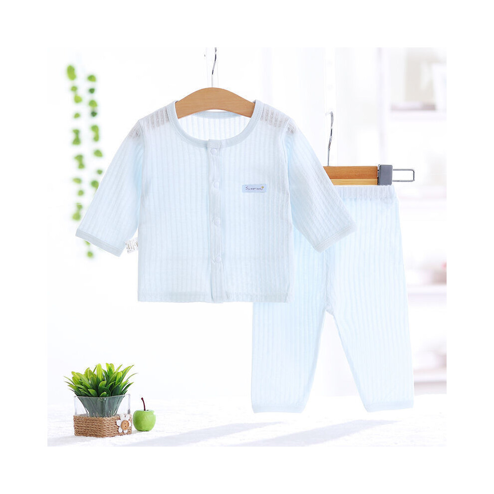 (Blue Striped Set,80)Ensemble pyjama climatisé été bébé manches longues polyvalent en tissu doux coton