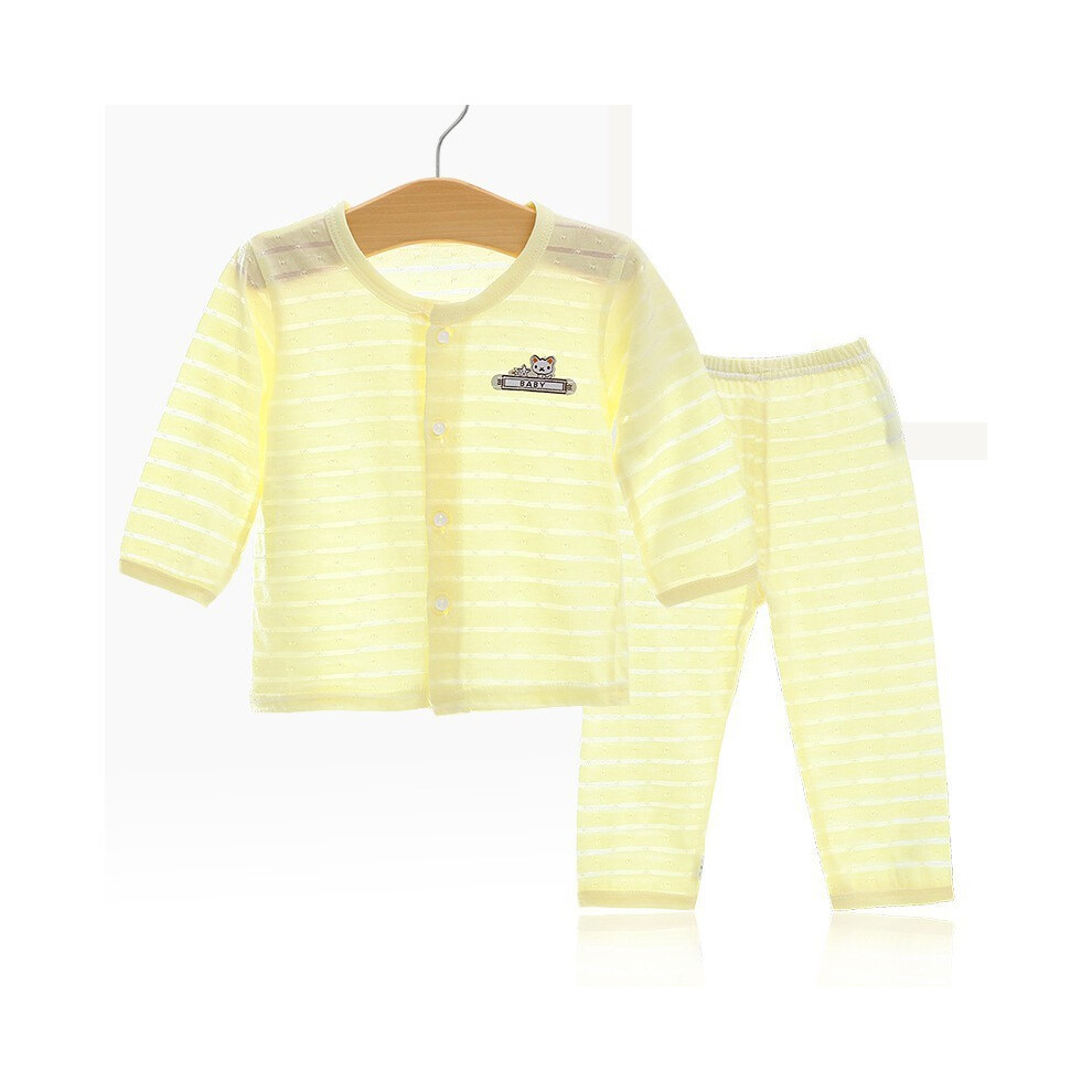 (Yellow Long Pants Set,90)Ensemble pyjama climatisé été bébé manches longues polyvalent en tissu coton doux