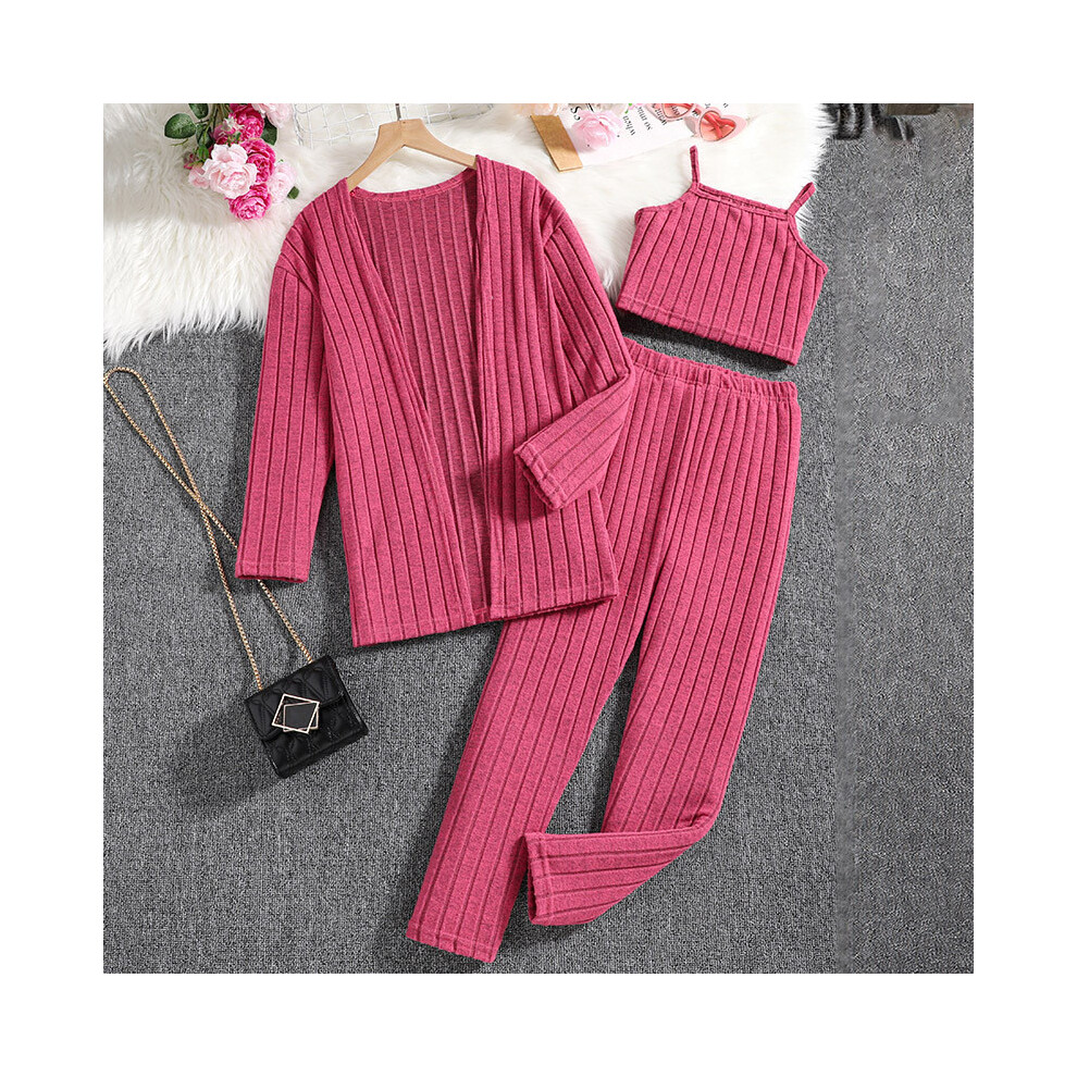 (StyleB)Ensemble trois pièces chic et polyvalent fille printemps tricot avec veste manches longues pantalon et