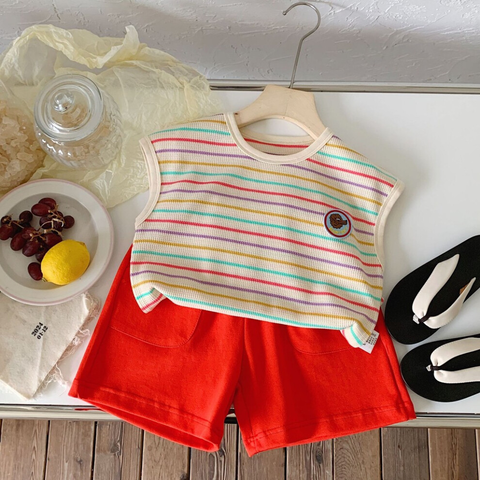 (StyleD)Ensemble tenue d'été garçon rayé coloré vibrant avec gilet et short pour enfant