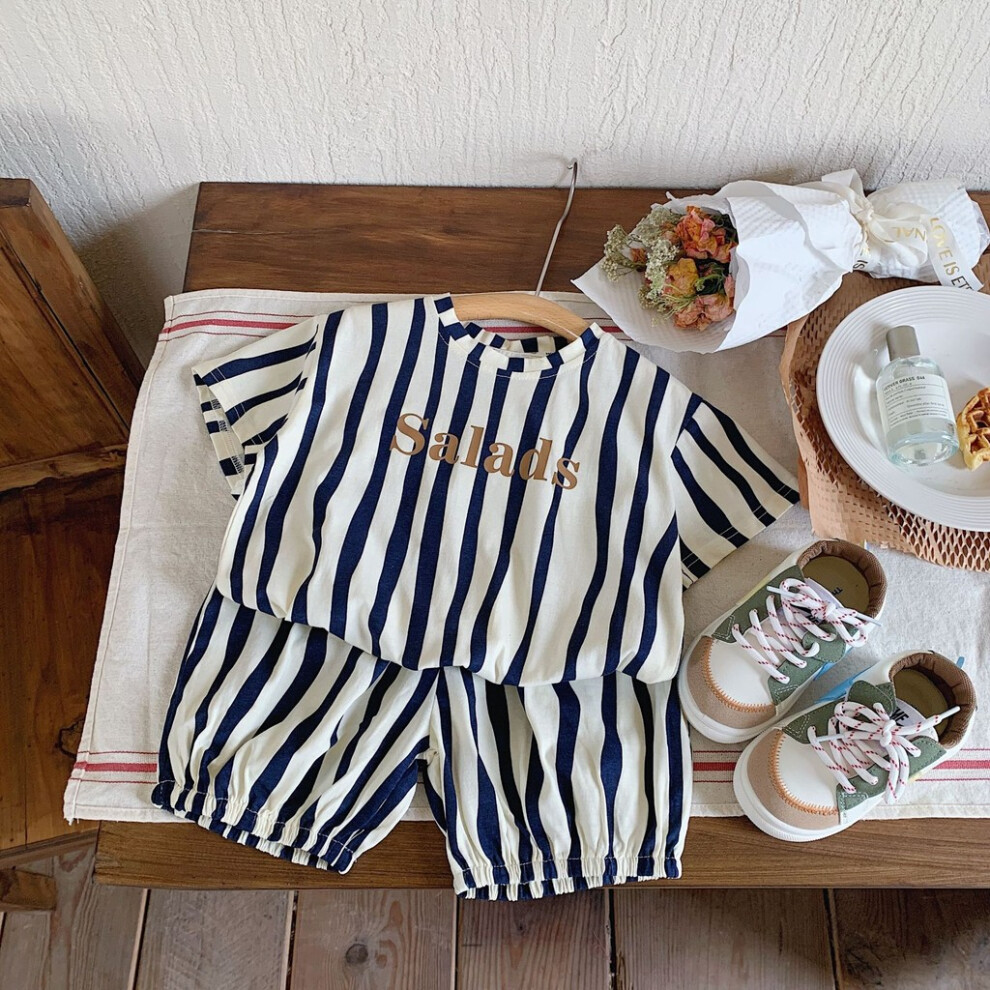 (Blue Stripe,120cm)Ensemble vêtements été enfant coton tendance manches courtes et rayures zébrées