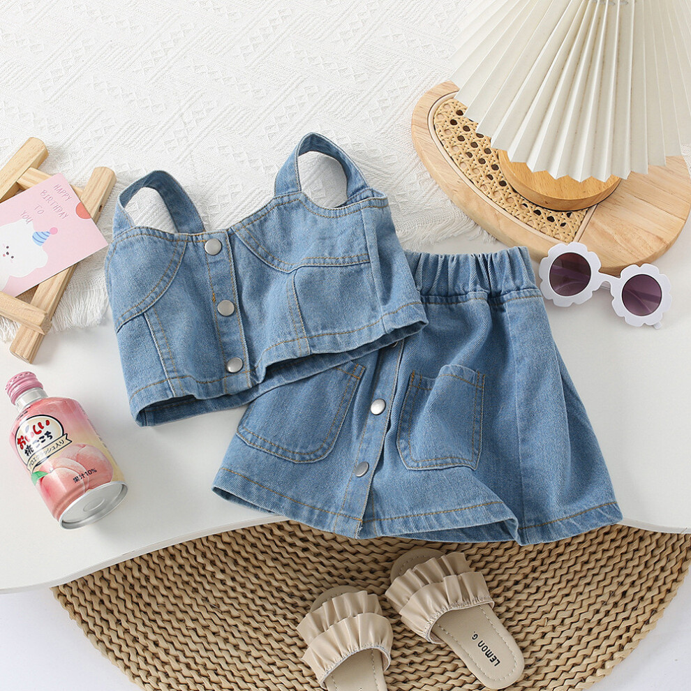 (StyleB)Ensemble salopette et short chic été fille denim au design doux léger