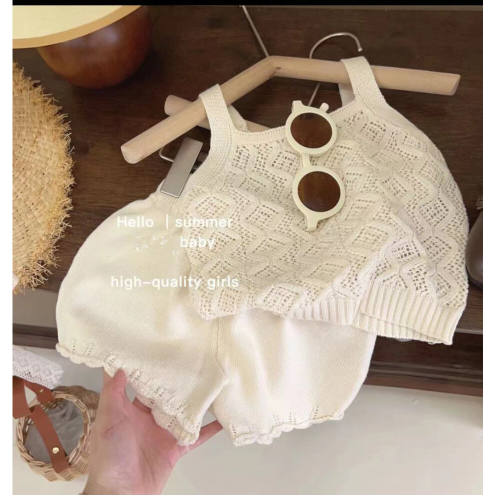 (Cream,120)Ensemble gilet tricoté confortable avec short tenue d'été douce et respirante pour bébé fille