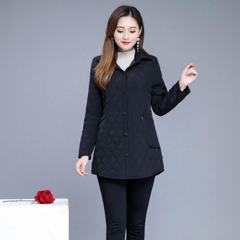 (black, XXXXXL) Autumn Winter Warm Thin Quilted Jacket Long-sleeved Jacket Parkas New Middle Age Women Cotton-padded Tops Mother Cotton Coat