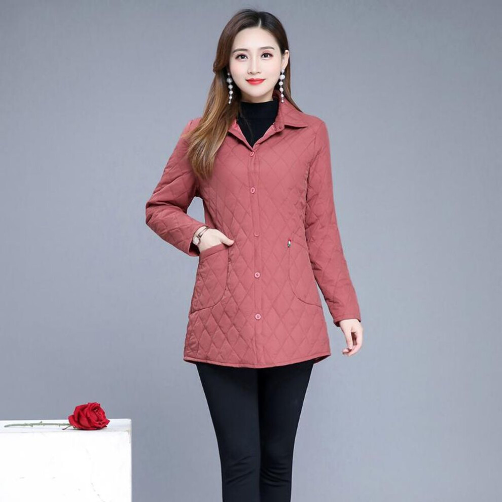 (red, XL) Autumn Winter Warm Thin Quilted Jacket Long-sleeved Jacket Parkas New Middle Age Women Cotton-padded Tops Mother Cotton Coat