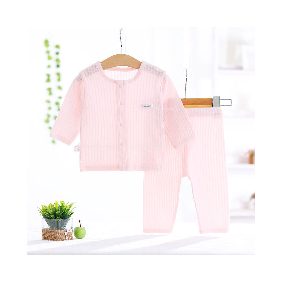 (Pink Striped Set,90)Ensemble pyjama climatisé été bébé manches longues polyvalent en tissu doux coton