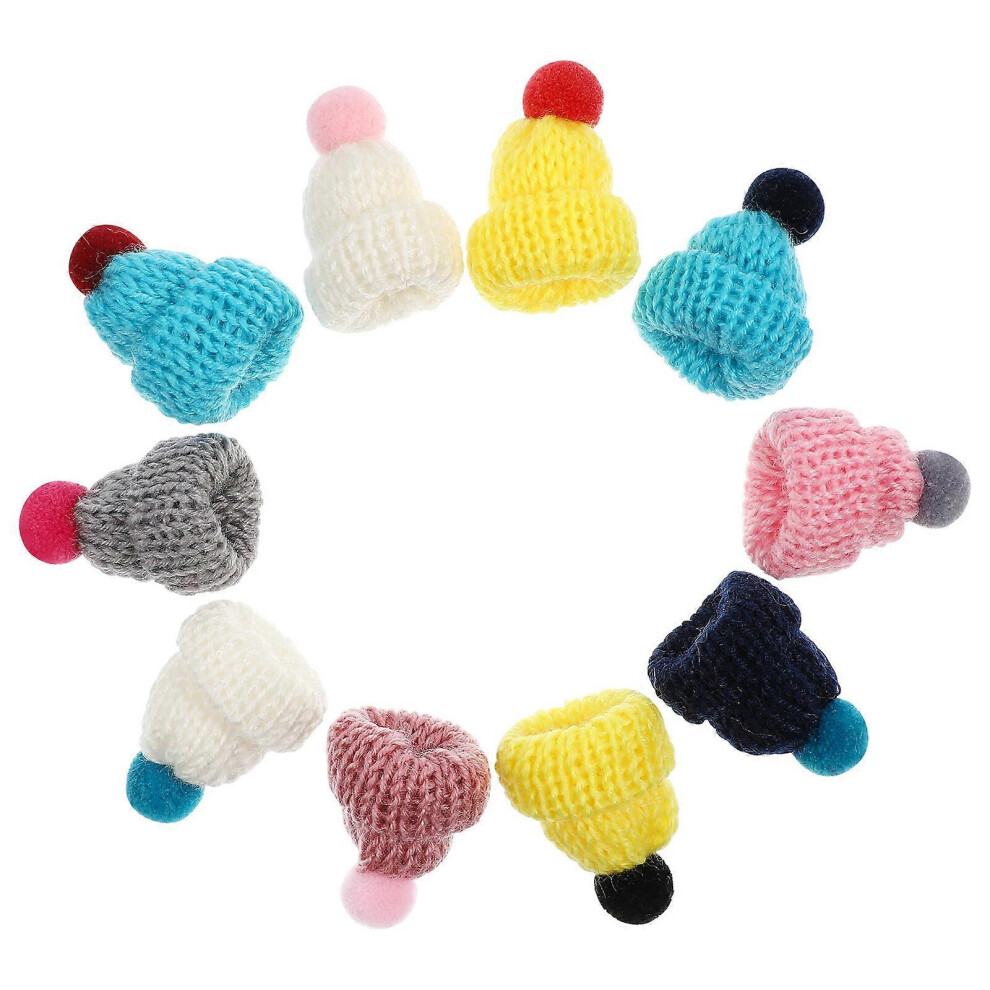Kricely (As Show, One Size) 10Pcs Knitting Hat Decorations Mini Hat Ornaments Mini Wool Hats Diy Art Supplies (Mixed Color)