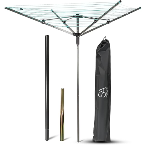 SA Products Rotary Washing Line | 45m Rotating Heavy Duty Clothes Airer Outdoor | Garden 4 Arm Rotary Washing Line | Wa