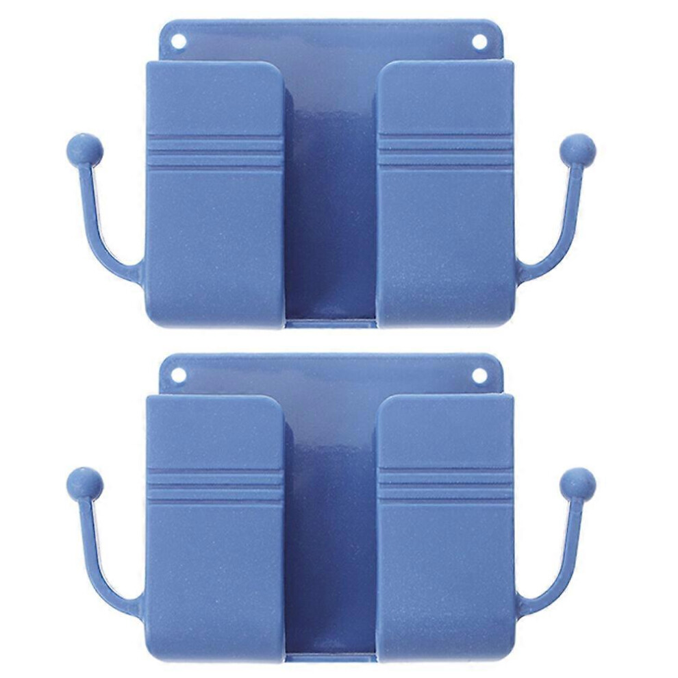 Kricely (, One Size) 2Pcs Sticky Remote Control Storage Box Nail-Free Bedside Lazy Mobile Phone Rack Blue