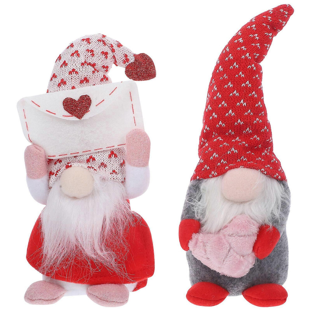 Kricely (As Show, One Size) 2Pcs Valentine's Day Gnome Doll Lovely Tabletop Adornment Faceless Doll Ornament