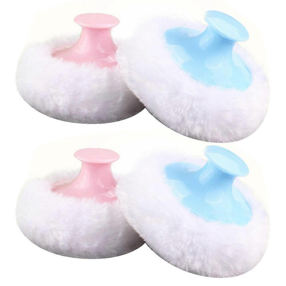 Kricely (As Show, One Size) 4Pcs Baby Talcum Powder Puff Baby Body Powder Puff With Short Handle ( And For Each 2Pcs) Blue/Pink