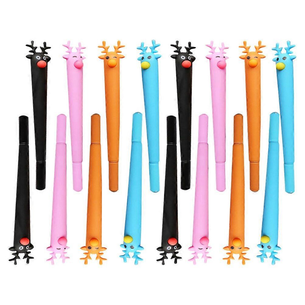 Kricely (As Show, One Size) 24Pcs Ink Pens Christmas Deer Shaped Ballpoint Pen Student Stationery Gift(, And Pink) Blue/Black/Brown