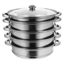 (As show, One size) Stainless Steel Steamer Multifunctional Stockpot Practical Soup Pot Silver (5 Layers 28cm)